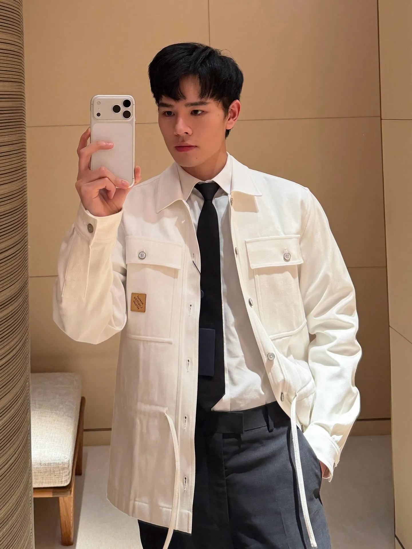 Louis Vuitton/Louis Vuitton leather label printed shirt jacket